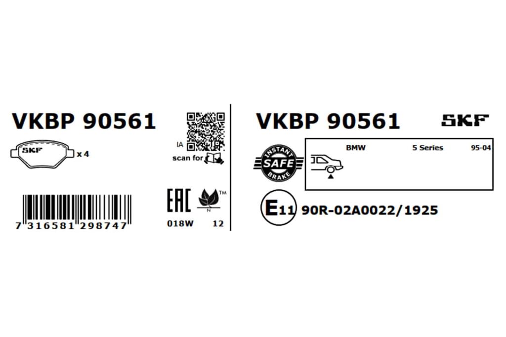 Jogo de 4 pastilhas de travão SKF ref. VKBP 90561